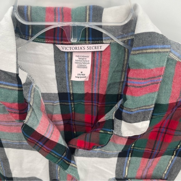 VICTORIA'S SECRET PLAID PAJAMAS Size Medium RED GREEN SPARKLE COTTON flannel - Picture 4 of 9